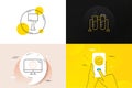 Minimal set of Approved mail, Chemistry beaker and Table lamp line icons. For web development. Vector