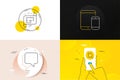 Minimal set of Architectural plan, Talk bubble and Mobile devices line icons. For web development. Vector Royalty Free Stock Photo