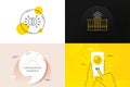 Minimal set of Bitcoin system, Sunset and Hospital building line icons. For web development. Vector