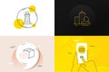 Minimal set of Boxes shelf, Lighthouse and Packing boxes line icons. For web development. Vector