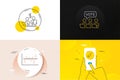 Minimal set of Budget accounting, Stock analysis and Medical syringe line icons. For web development. Vector