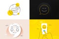 Minimal set of Buying process, Smile chat and Pillows line icons. For web development. Vector