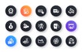 Minimal set of Card, Refresh bitcoin and Discounts app flat icons for web development. For design. Vector