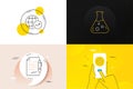 Minimal set of Chemistry lab, Agreement document and Verify line icons. For web development. Vector Royalty Free Stock Photo