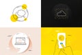 Minimal set of Cloud system, Speech bubble and Paint brush line icons. For web development. Vector Royalty Free Stock Photo