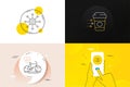 Minimal set of Coffee delivery, Cardio bike and World water line icons. For web development. Vector