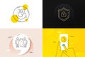 Minimal set of 360 degrees, Cardio training and Shield line icons. For web development. Vector Royalty Free Stock Photo