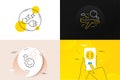 Minimal set of Electricity plug, Seo gear and Search flight line icons. For web development. Vector