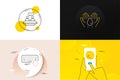 Minimal set of Employees talk, Electricity bulb and Computer keyboard line icons. For web development. Vector Royalty Free Stock Photo