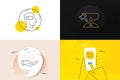 Minimal set of Judge hammer, Weariness and Photo album line icons. For web development. Vector