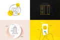 Minimal set of Lighthouse, Engineering plan and Open door line icons. For web development. Vector