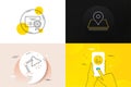Minimal set of Pin, Reject certificate and Table lamp line icons. For web development. Vector