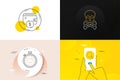 Minimal set of Research, Heartbeat timer and Chemical hazard line icons. For web development. Vector
