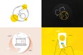 Minimal set of Swipe up, World communication and Sound check line icons. For web development. Vector