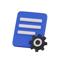 Minimal settings document and manage file icon. 3d render isolated illustrtion