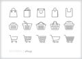 Shop icons of shopping carts, shopping baskets and bags Royalty Free Stock Photo