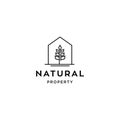 Minimal and simple house icon vector logo with beautiful plant tree flower, Royalty Free Stock Photo