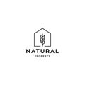 Minimal and simple house icon vector logo with beautiful plant tree flower, Royalty Free Stock Photo