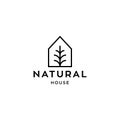 Minimal and simple house icon vector logo with beautiful plant tree flower, organic house, cottage forrest design illustration Royalty Free Stock Photo