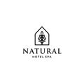 Minimal and simple house icon vector logo with beautiful plant tree flower, organic house, cottage forrest design illustration Royalty Free Stock Photo