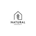 Minimal and simple house icon vector logo with beautiful plant tree flower, organic house, cottage forrest design illustration Royalty Free Stock Photo