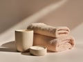 Minimal spa composition with towels and candle Royalty Free Stock Photo