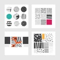 Minimal square cards design. Set with hand drawn elements and decoration in black and white