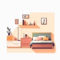 minimal style bedroom, 2d simple digital art, pastel color illustration