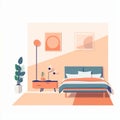 minimal style bedroom, 2d simple digital art, pastel color illustration