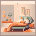 minimal style bedroom, 2d simple digital art, pastel color illustration