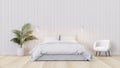 Minimal style bedroom with empty white plank wall 3d render