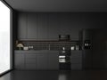 Minimal style black kitchen 3d render Royalty Free Stock Photo