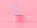 Minimal style blue ladder in pink pipe,concept idea, way out. 3D rendering