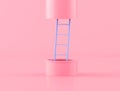 Minimal style blue ladder in pink pipe,concept idea, way out. 3D rendering