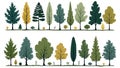 Minimal style cad tree line drawing, Side view, set of graphics trees elements outline symbol for architecture and landscape Royalty Free Stock Photo