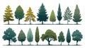Minimal style cad tree line drawing, Side view, set of graphics trees elements outline symbol for architecture and landscape Royalty Free Stock Photo