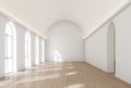 Minimal style empty white arch room interior 3d render