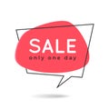 Minimal style flat speech bubble shaped banner, price tag, stick