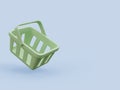 Minimal style green shopping basket on blue background with copy space 3d render