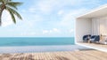 Minimal style house and swimming pool terrace with sea view 3d render