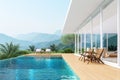 Minimal style luxury pool villa exterior with mountain view 3d render Royalty Free Stock Photo