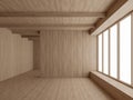 Minimal style modern contemporary empty room interior with all wooden material 3d render Royalty Free Stock Photo