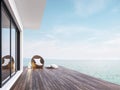 Minimal style room terrace with sea view 3d render