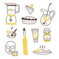 Minimal style set with ways to use lemons. Collection of cool linear icons