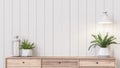 Minimal style white plank empty wall decorate with small plant pot 3d render Royalty Free Stock Photo