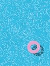 Minimal summer illustration with lifesaver in a swimming pool, view from above. Symbol of holiday.