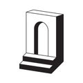 Minimal surreal door. Abstract arch frame with stairs and steps, modern geometric boho esoteric elements, door portal infinity