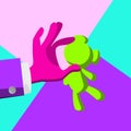 Minimal Surreal Hand Vector. Psychedelic Background. Stylish Fantasy. Trendy Summer Colors. Creative Surrealism People