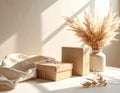 Minimal Sustainable Packaging Concept With Natural Light And Pampas Decor Royalty Free Stock Photo