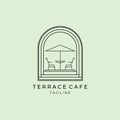 minimal terrace cafe restaurant , coffee shop logo icon sign symbol vector illustration design hawaii resort Royalty Free Stock Photo